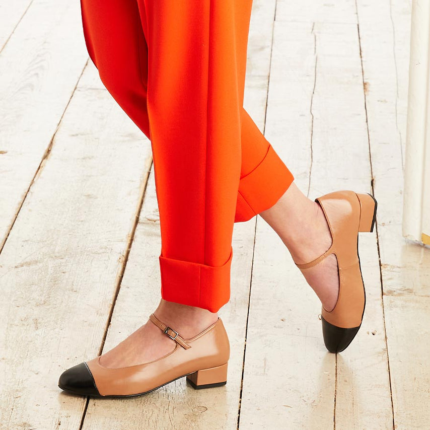 Nancy: Camel & Black Leather Shoes Sole Bliss