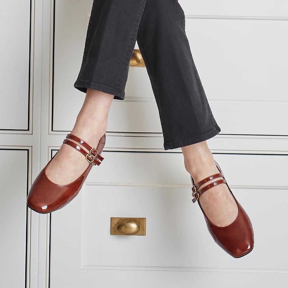 Orla: Chestnut Patent Leather Shoes Sole Bliss