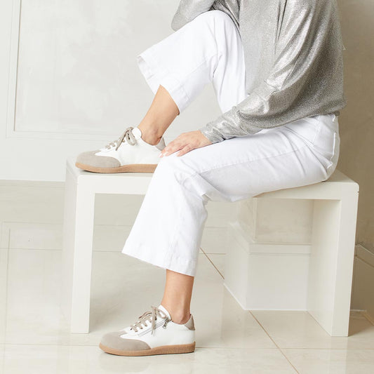 Pixie: White Leather & Taupe Suede Shoes Sole Bliss