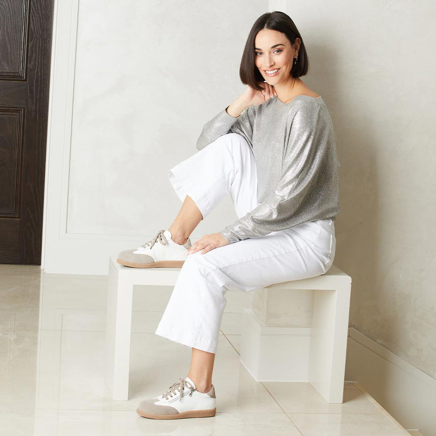 Pixie: White Leather & Taupe Suede Shoes Sole Bliss