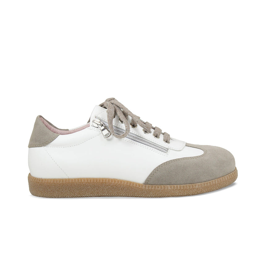 Pixie: White Leather & Taupe Suede Shoes Sole Bliss