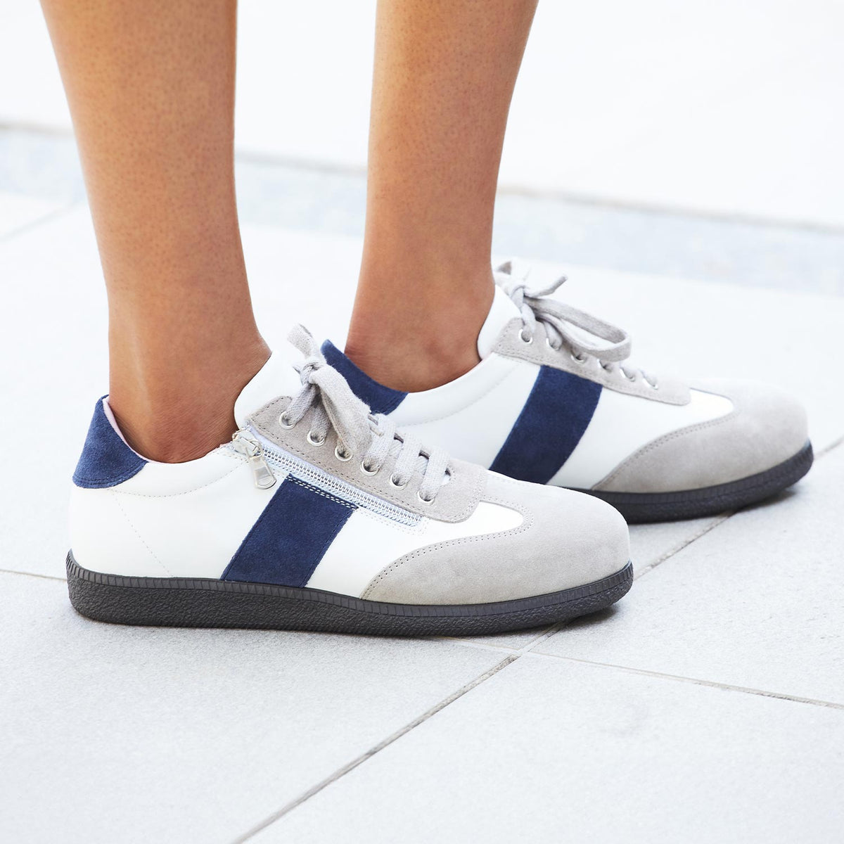 Pixie: White, Taupe & Navy Shoes Sole Bliss