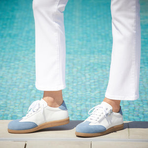 Pixie: White Leather & Denim Suede Shoes Sole Bliss