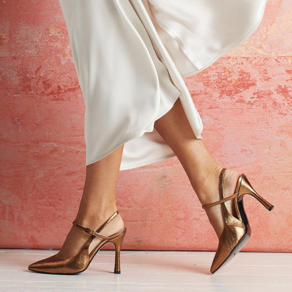 Bronze ankle strap store heels