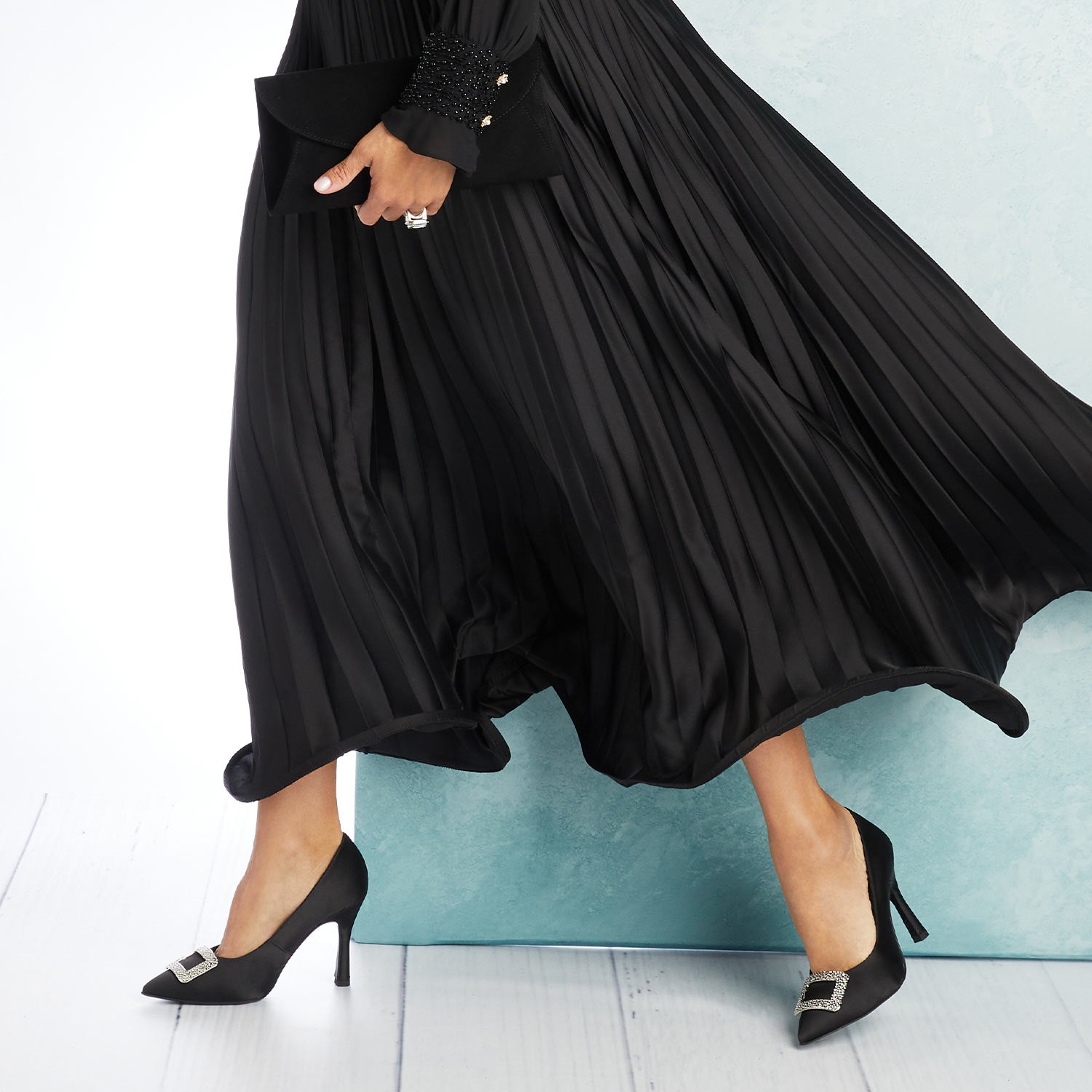 Prestige: Black Satin Shoes Sole Bliss