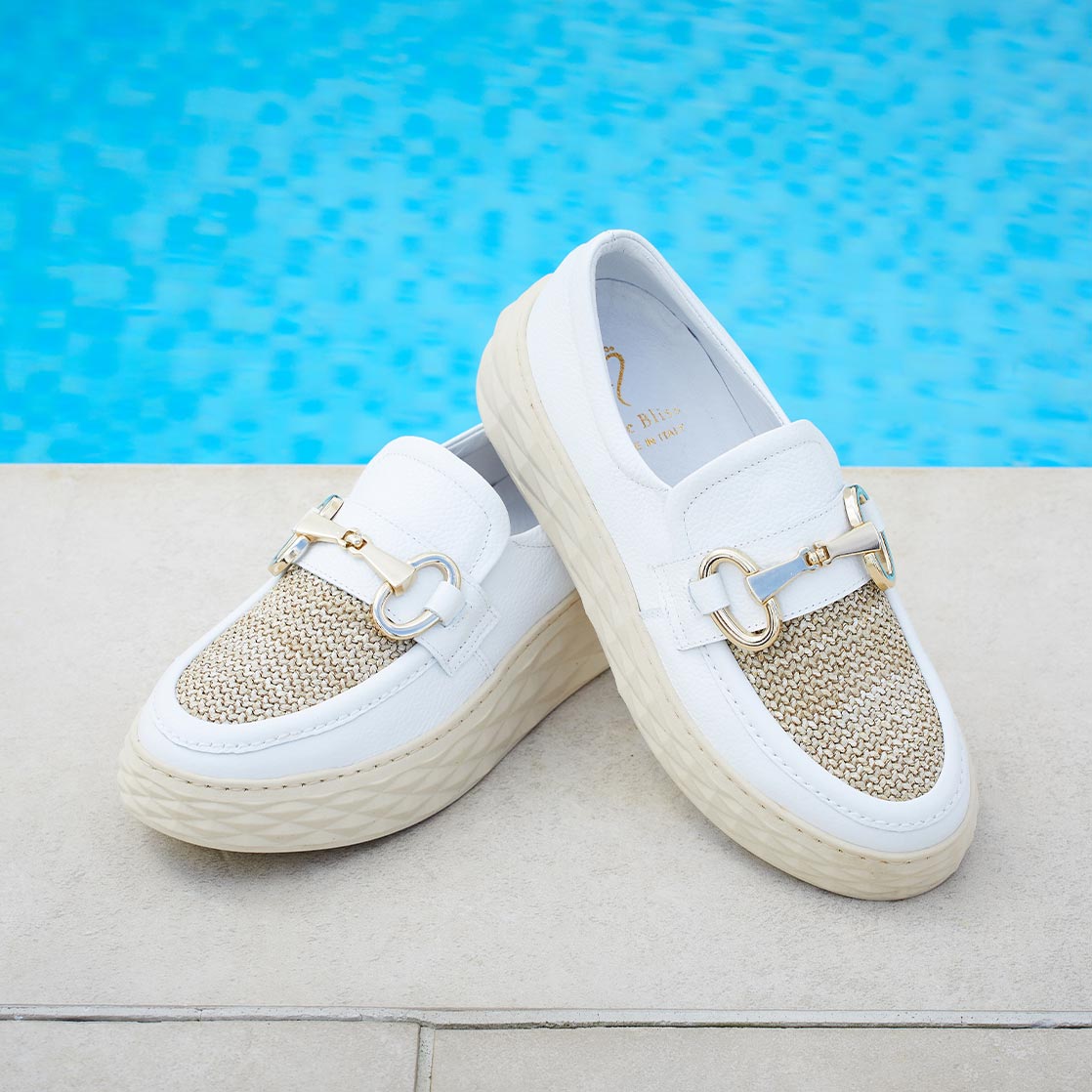 Prince: White Leather & Raffia Shoes Sole Bliss