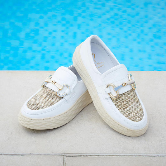 Prince: White Leather & Raffia Shoes Sole Bliss