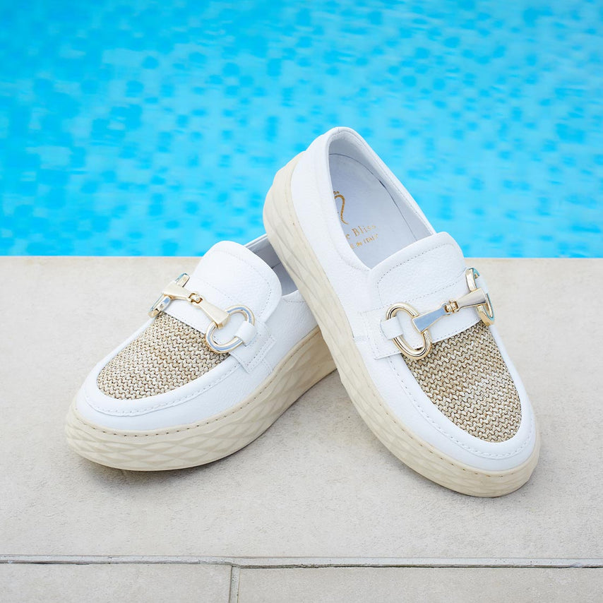 Prince: White Leather & Raffia Shoes Sole Bliss