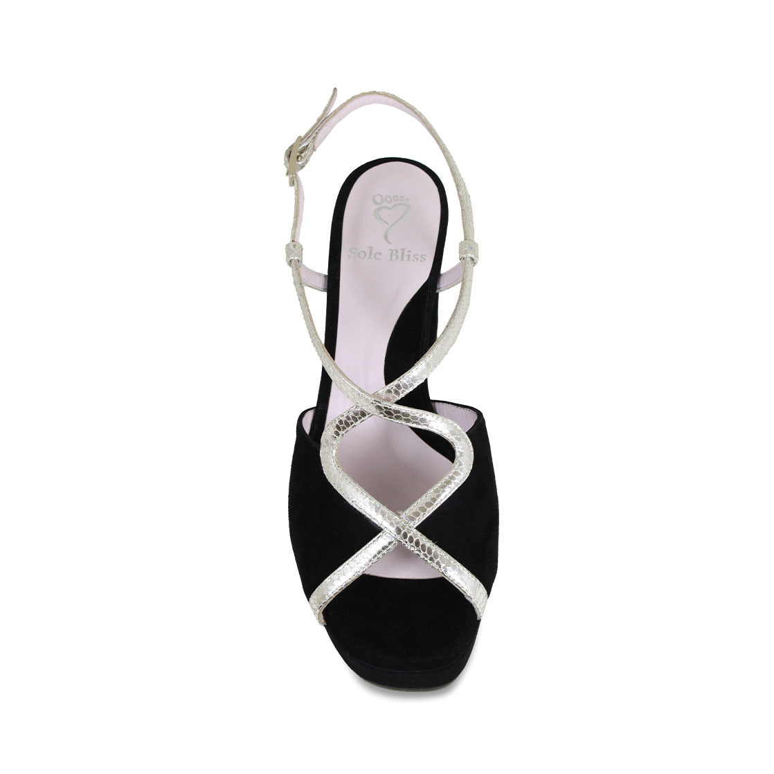 Rachel: Black Suede & Gold Snake Print Leather Shoes Sole Bliss