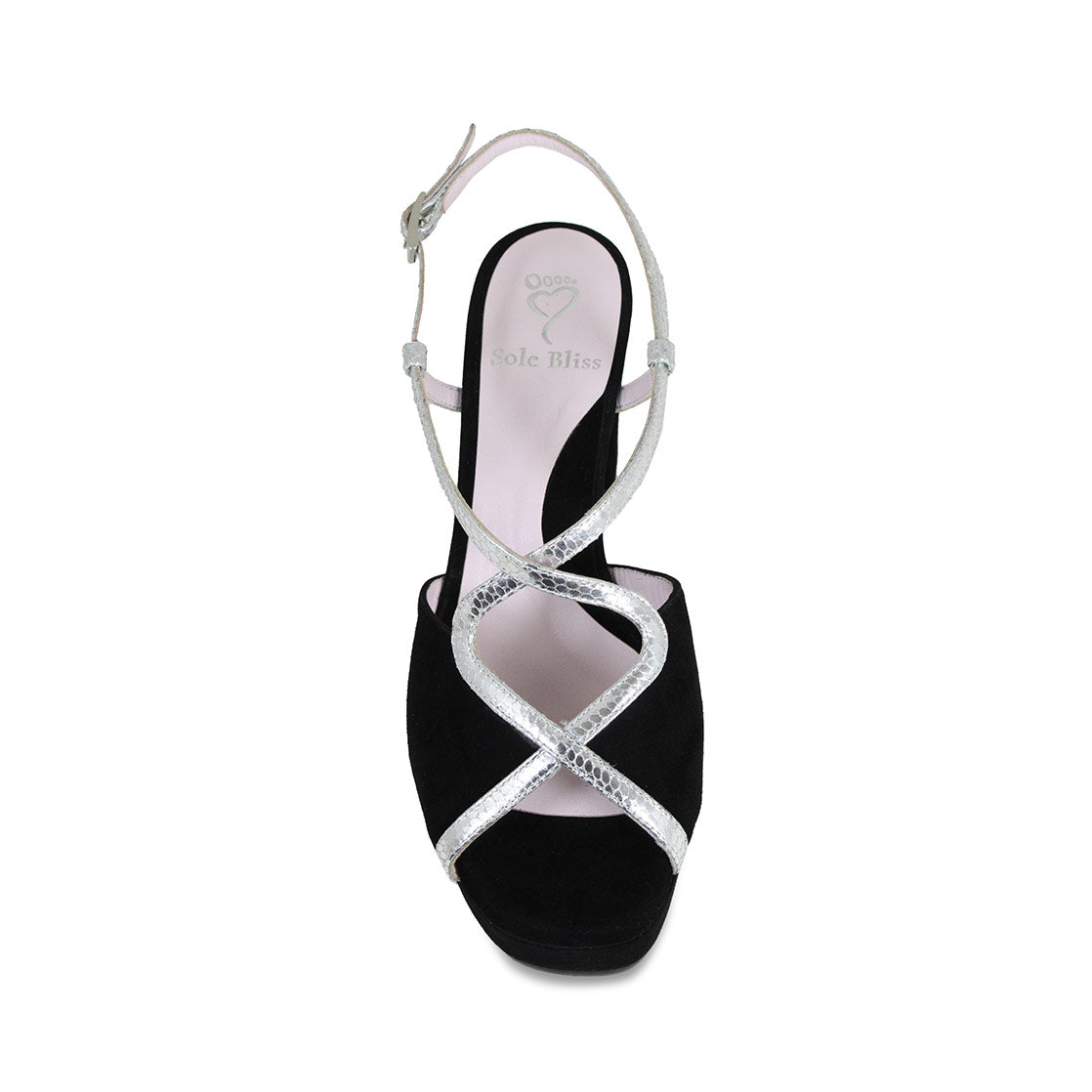 Rachel: Black Suede & Silver Snake Print Leather Shoes Sole Bliss