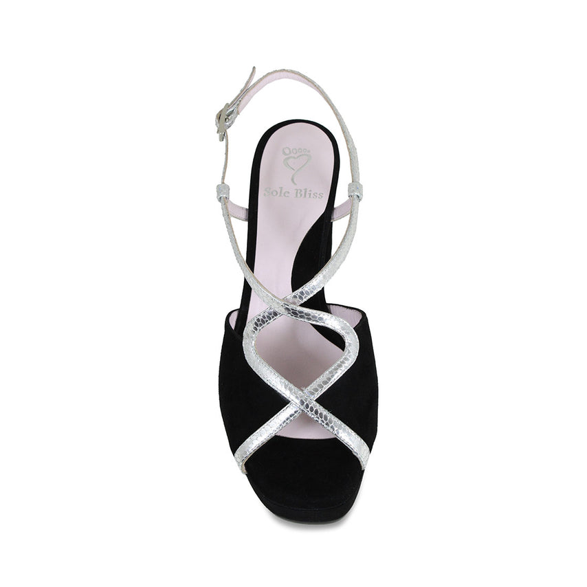 Rachel: Black Suede & Silver Snake Print Leather Shoes Sole Bliss