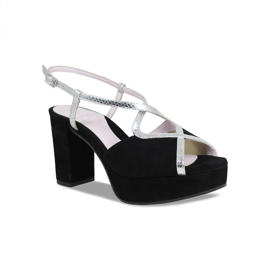 Rachel: Black Suede & Silver Snake Print Leather Shoes Sole Bliss