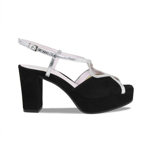 Rachel: Black Suede & Silver Snake Print Leather Shoes Sole Bliss