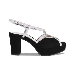 Rachel: Black Suede & Silver Snake Print Leather Shoes Sole Bliss