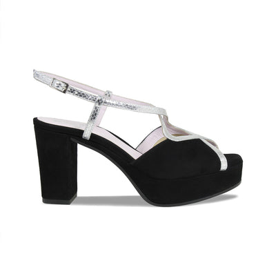 Rachel: Black Suede & Silver Snake Print Leather