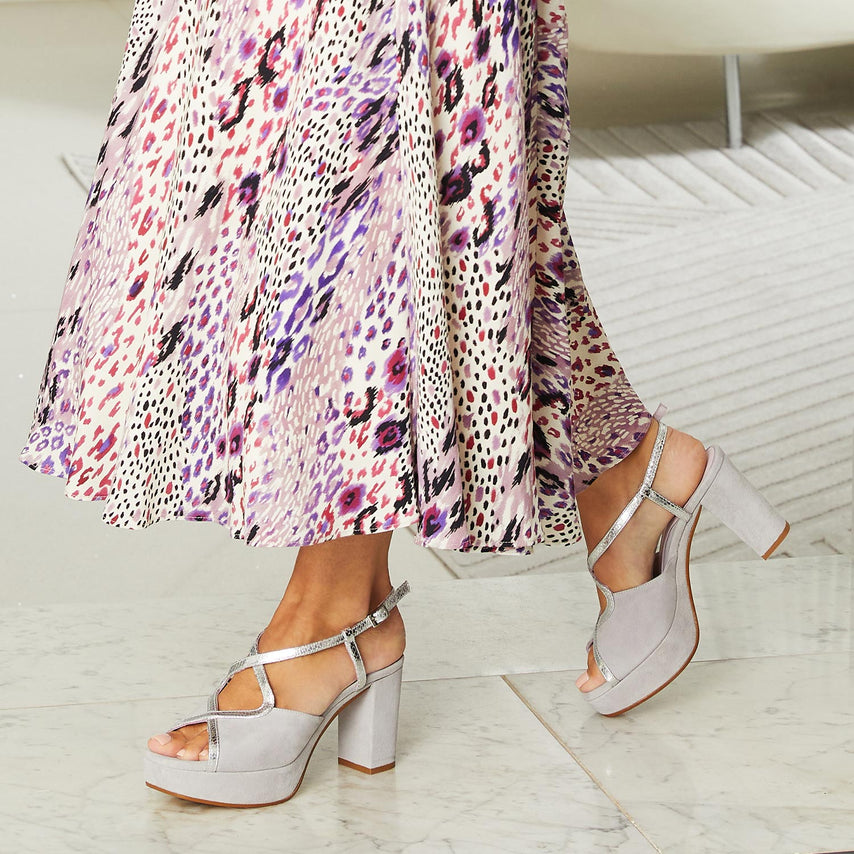 Rachel: Pale Grey Suede & Silver Snake Shoes Sole Bliss