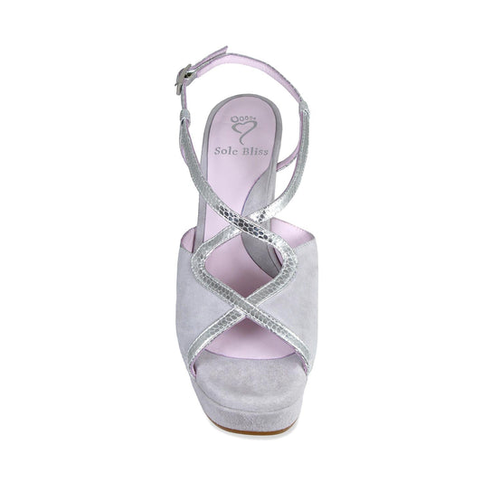 Rachel: Pale Grey Suede & Silver Snake Shoes Sole Bliss