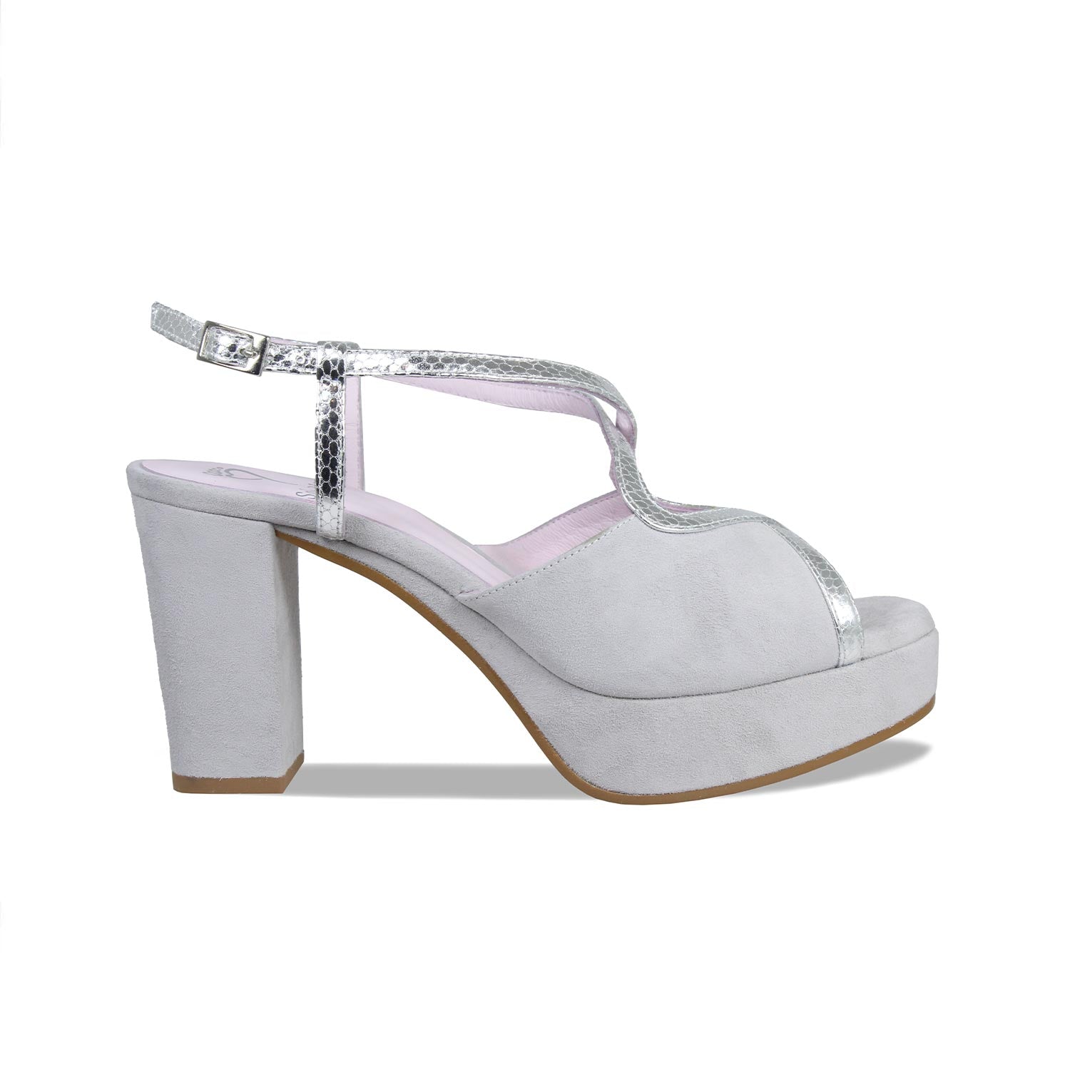 Rachel: Pale Grey Suede & Silver Snake Shoes Sole Bliss