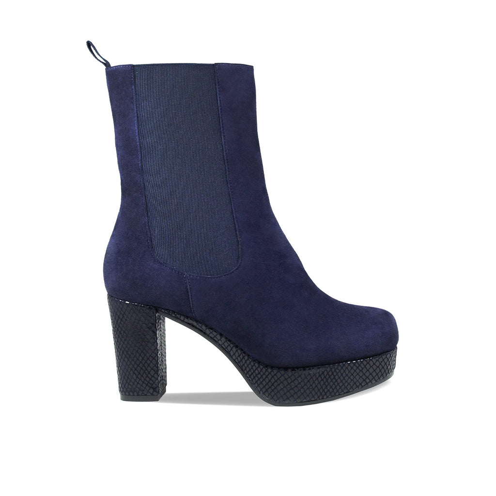 Raven: Navy Suede & Snake – Ankle Boots for Bunions | Sole Bliss