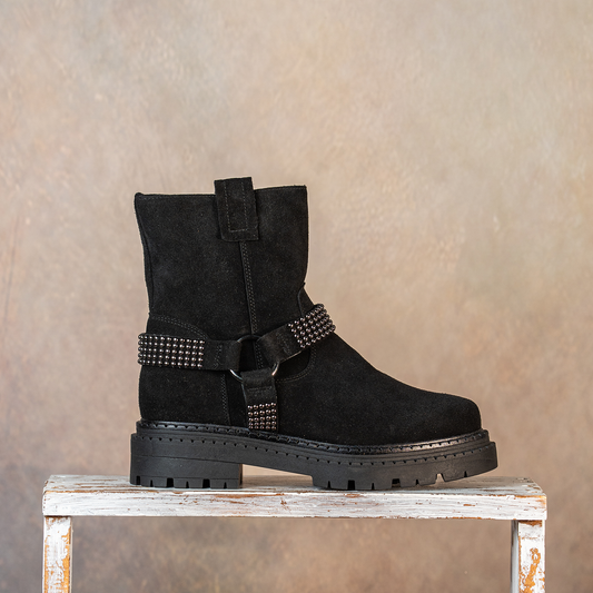 Rebel: Black Suede & Studs Boots Sole Bliss