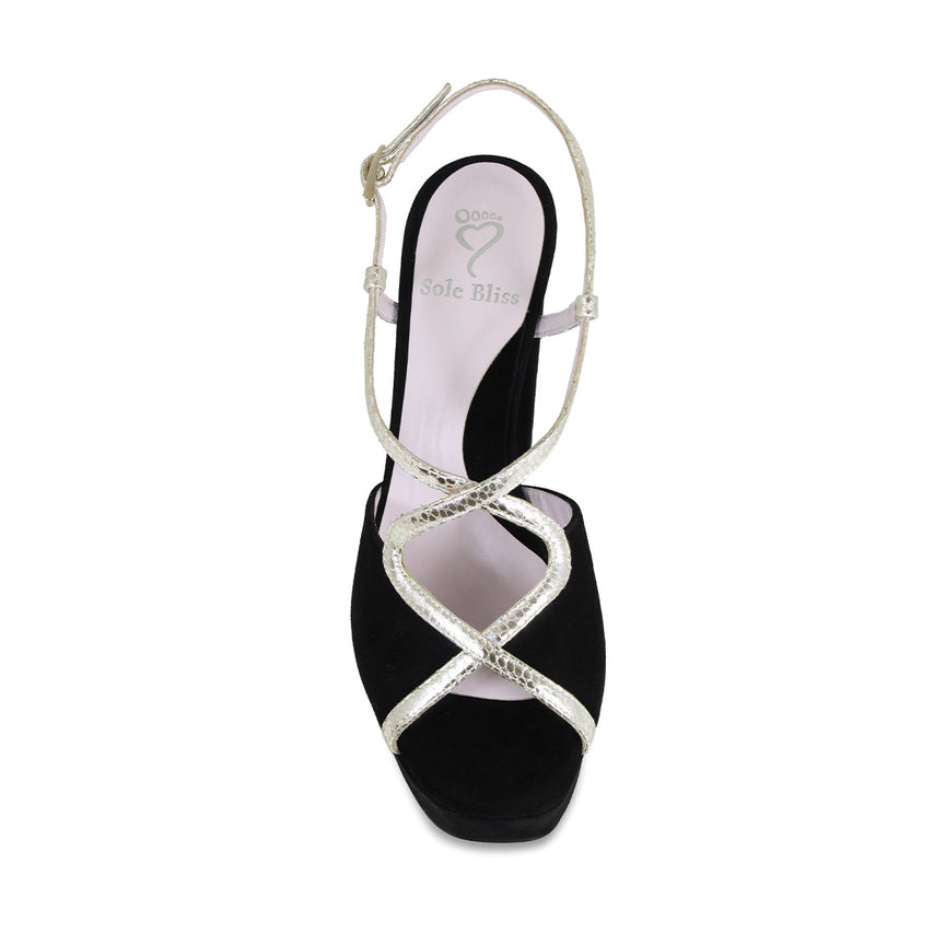 Reese: Black Suede & Gold Snake Print Leather Shoes Sole Bliss