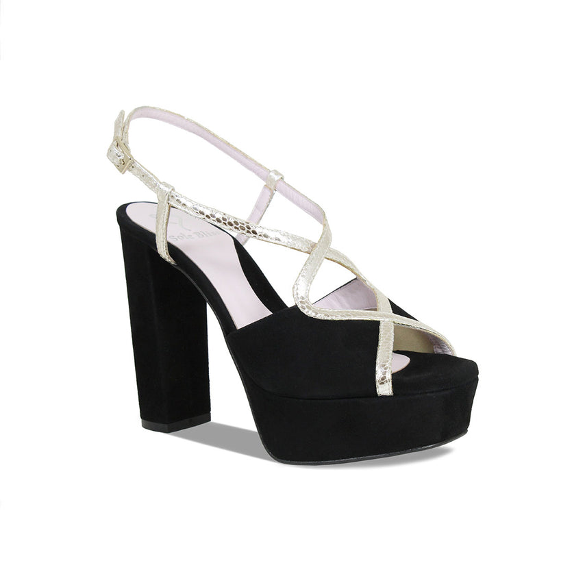 Reese: Black Suede & Gold Snake Print Leather Shoes Sole Bliss