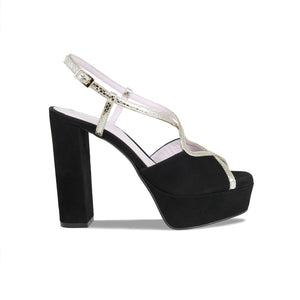 Reese: Black Suede & Gold Snake Print Leather Shoes Sole Bliss