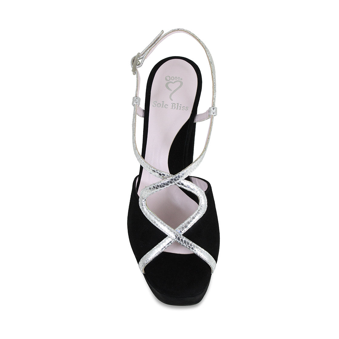 Reese: Black Suede & Silver Snake Print Leather Shoes Sole Bliss