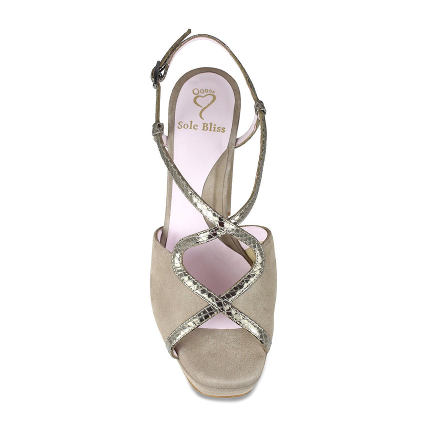 Reese: Taupe Suede & Bronze Snake Print Leather Shoes Sole Bliss