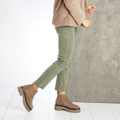 Rhea: Taupe Suede Boots Sole Bliss