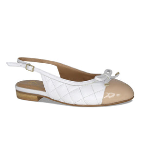 Ritz: White Quilted Leather & Nude Patent Shoes Sole Bliss