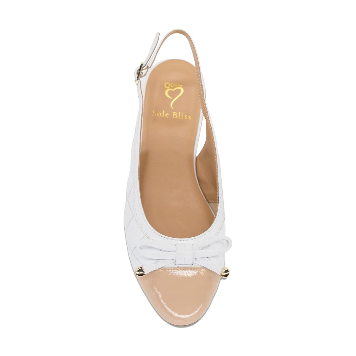 Ritz: White Quilted Leather & Nude Patent Shoes Sole Bliss