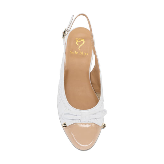 Ritz: White Quilted Leather & Nude Patent Shoes Sole Bliss