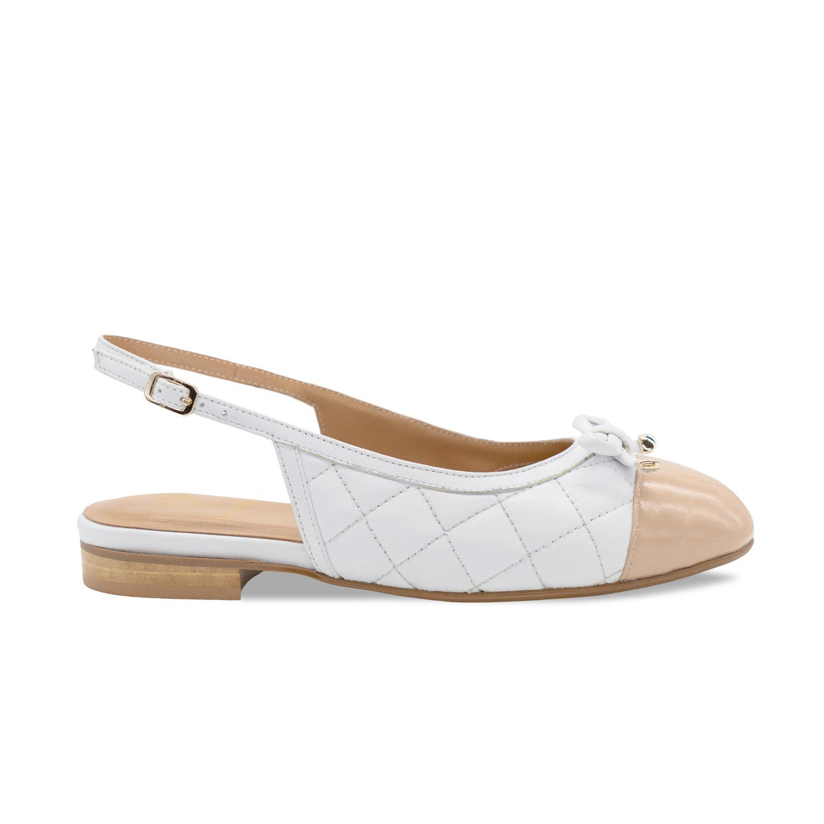 Ritz: White Quilted Leather & Nude Patent Shoes Sole Bliss