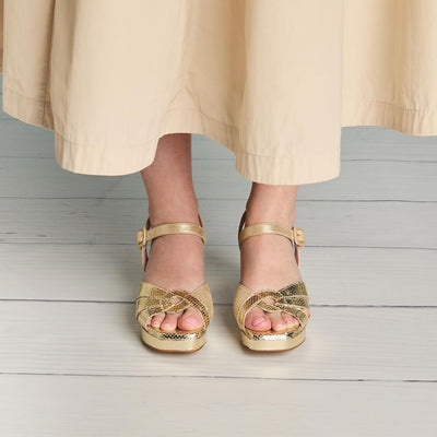 Roberta: Pale Gold Suede & Snake Shoes Sole Bliss