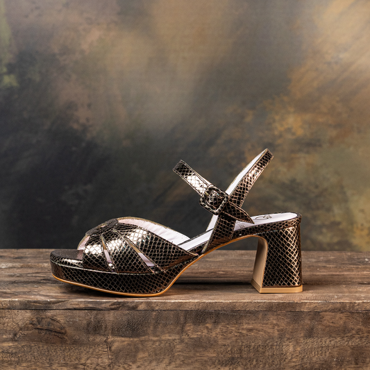 Roberta: Bronze Snake Print Leather Shoes Sole Bliss