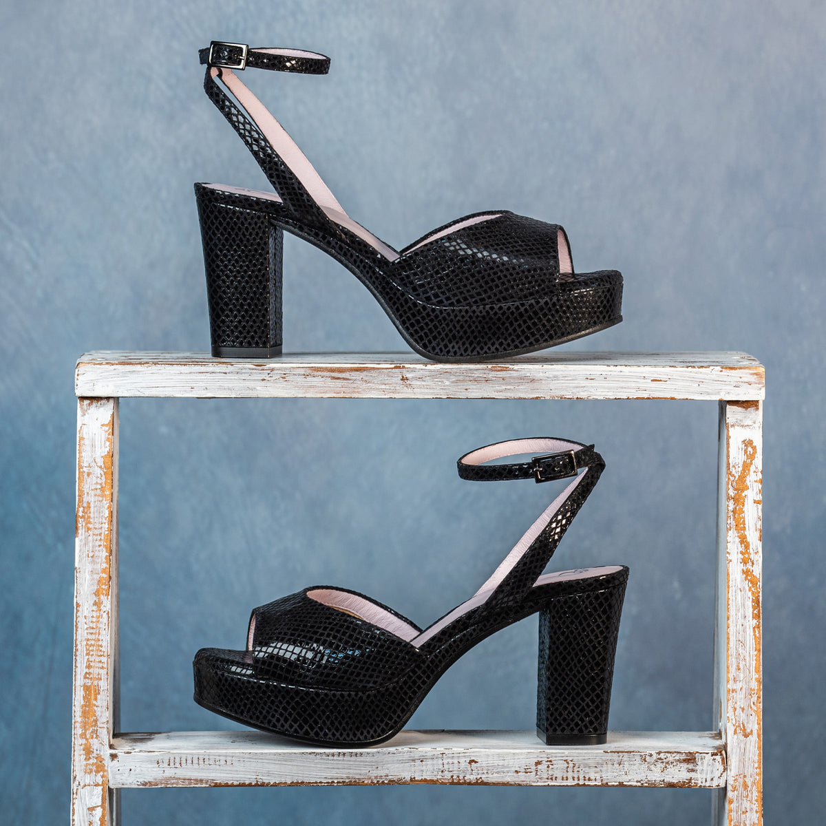 Roma: Black Snake Print Leather Shoes Sole Bliss