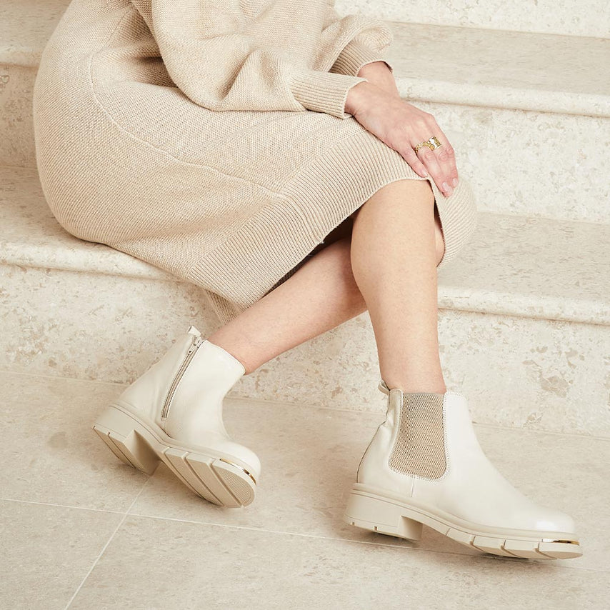 Runway: Cream Patent Leather Boots Sole Bliss