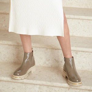 Runway: Taupe Patent Leather Boots Sole Bliss