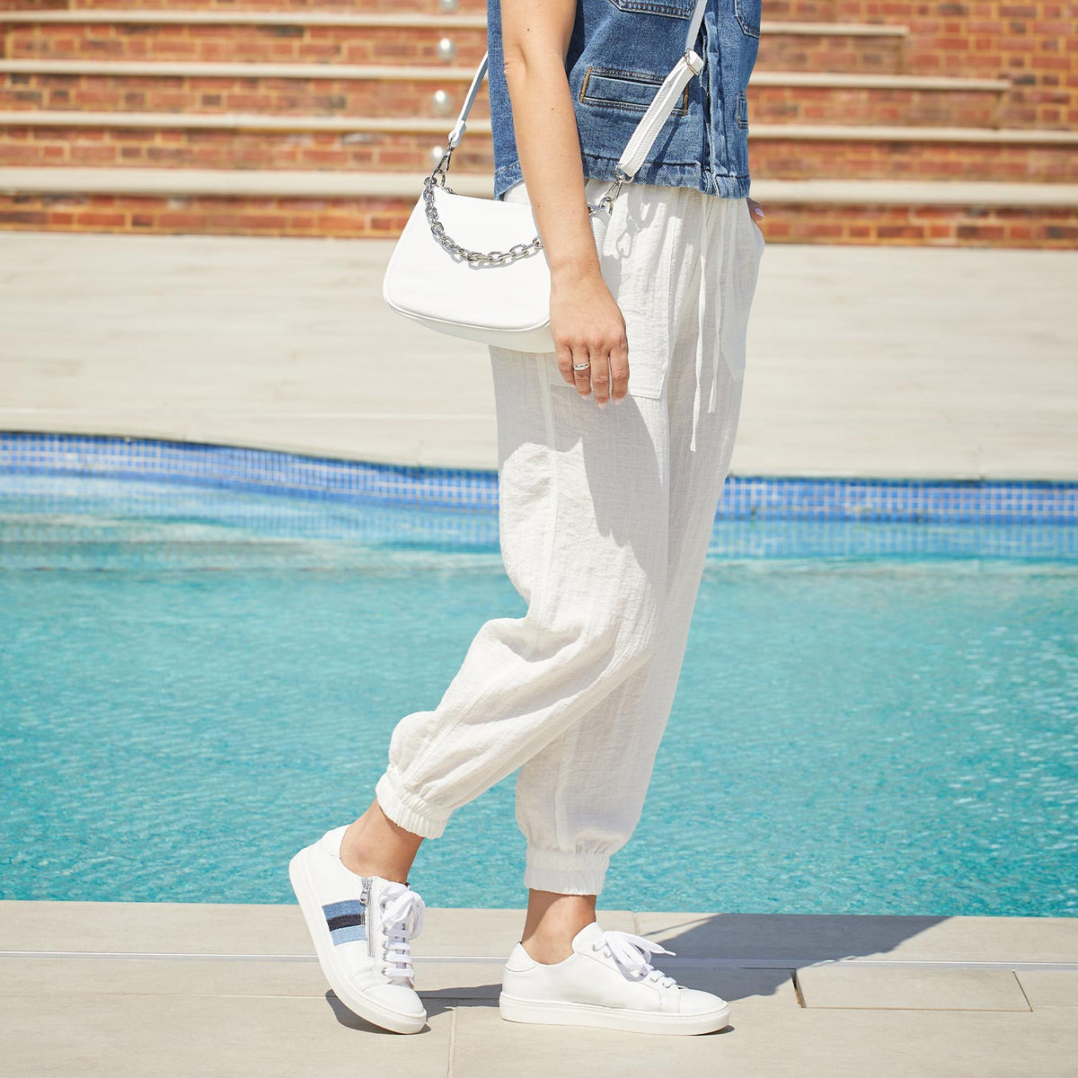 Sprint: White Leather & Multi Denim Shoes Sole Bliss