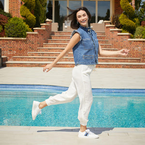 Sprint: White Leather & Multi Denim Shoes Sole Bliss