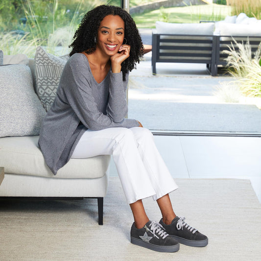 Star: Grey Suede & Glitter Shoes Sole Bliss