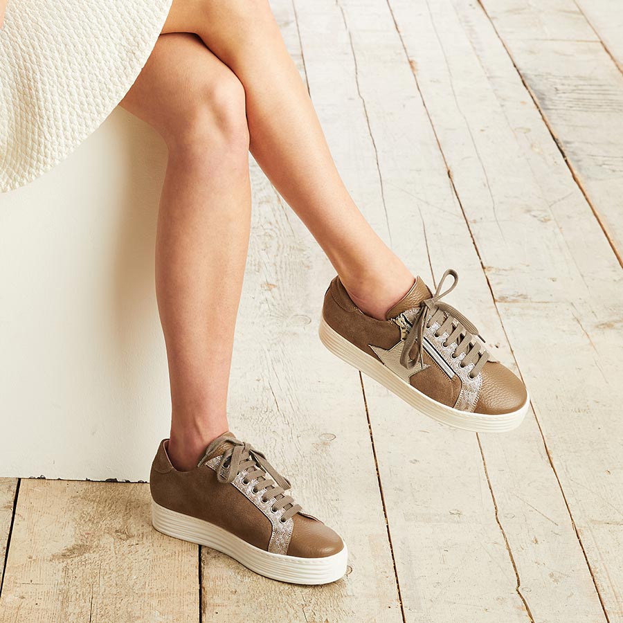 Star: Taupe Leather & Suede Shoes Sole Bliss