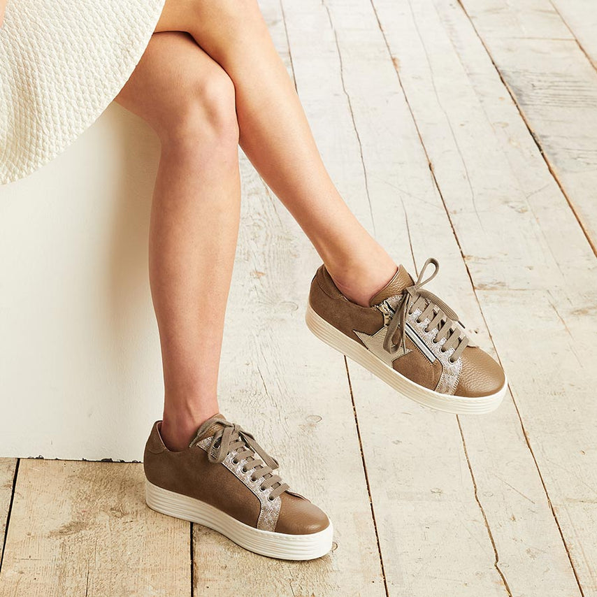 Star: Taupe Leather & Suede Shoes Sole Bliss