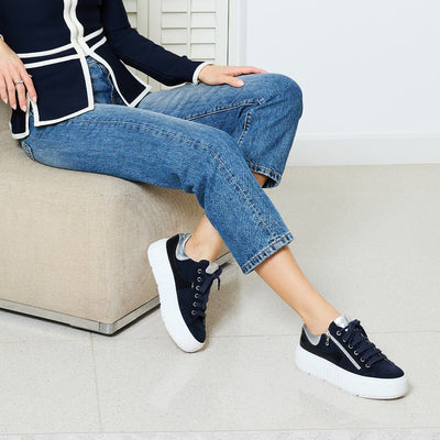 Tempo: Navy Suede, Patent & Silver Shoes Sole Bliss