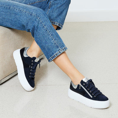 Tempo: Navy Suede, Patent & Silver Shoes Sole Bliss