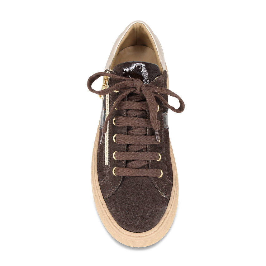 Tempo: Chocolate Brown Suede & Patent Leather Shoes Sole Bliss