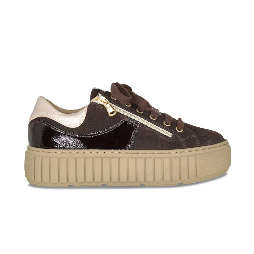 Tempo: Chocolate Brown Suede & Patent Leather Shoes Sole Bliss