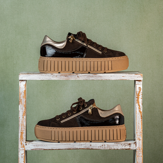 Tempo: Chocolate Brown Suede & Patent Leather Shoes Sole Bliss