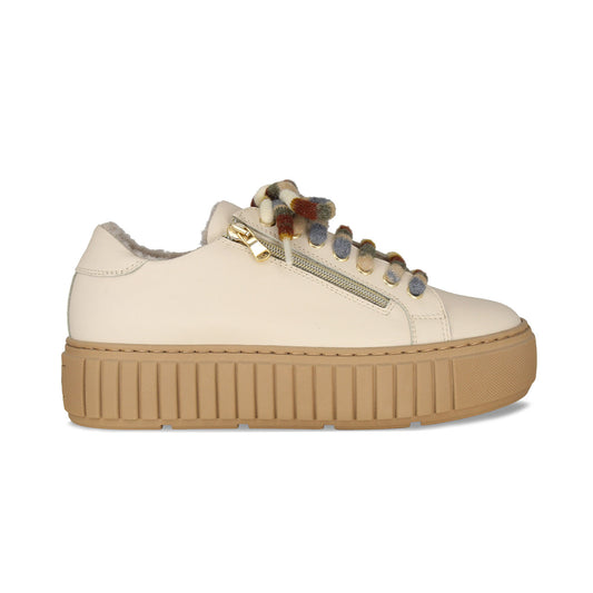 Track-Fur: Cream Leather Shoes Sole Bliss